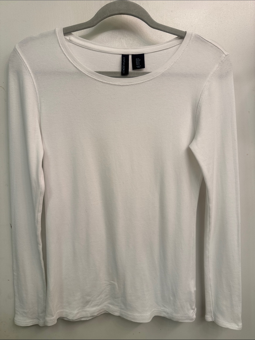 Cynthia Rowley White Long-Sleeve Crewneck Top